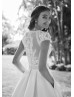 Cap Sleeves Ivory Lace Satin Royal Wedding Dress With Pockets